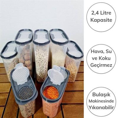 2 Kapaklı Ölçekli Erzak Kuru Gıda Saklama Kutusu Kabı 2,4 Litre-SA940 (3936)