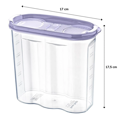 2 Kapaklı Ölçekli Erzak Kuru Gıda Saklama Kutusu Kabı - 1,7 Litre - Sa935 Bx40