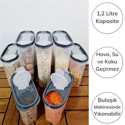 2 Kapaklı Ölçekli Erzak Saklama Kabı - 1,2 Litre - Sa930 Bx40