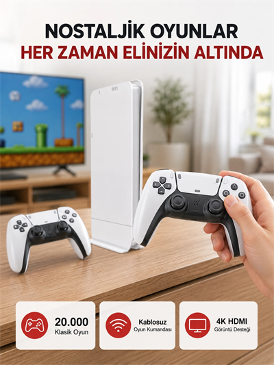 2 Kollu Kablosuz 4K TV Uyumlu Klasik Oyun Konsolu