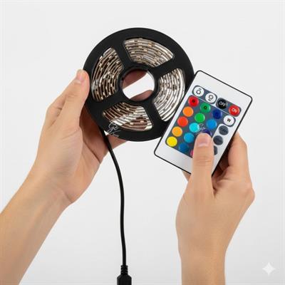 2 Metre Kumandalı USB LED Şerit Işık – Renk Ayarlı Dekoratif Ortam ve Ambiyans Aydınlatması (3936)