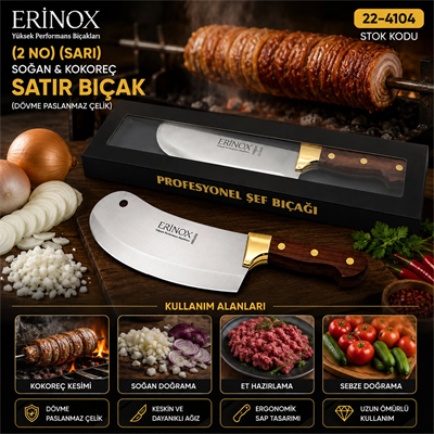 2 No Sarı Soğan - Kokoreç Zırh Satır Bıçak Dövme Paslanmaz Çelik Bx40