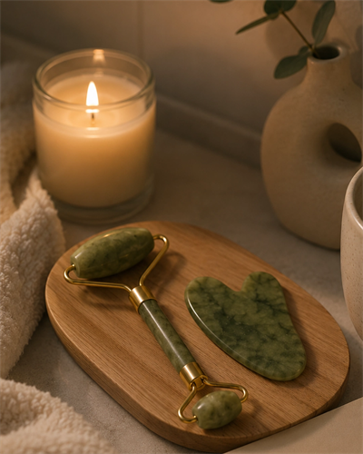 2 Parça Jade Stone Cilt Bakım Seti Şişkinlik Karşıtı Yüz Masajı