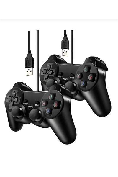 2 adet siyah bluetooth bağlantılı PC uyumlu titreşimli analog joystick oyun kolu