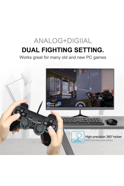 2 adet siyah bluetooth bağlantılı PC uyumlu titreşimli analog joystick oyun kolu