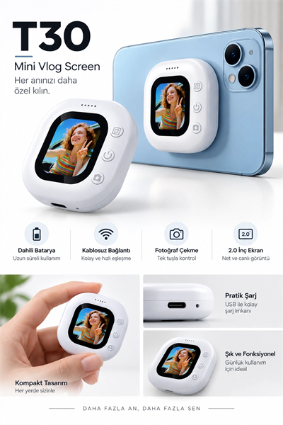 2.0 İnç Kablosuz Selfie Ekranı Dahili Bataryalı