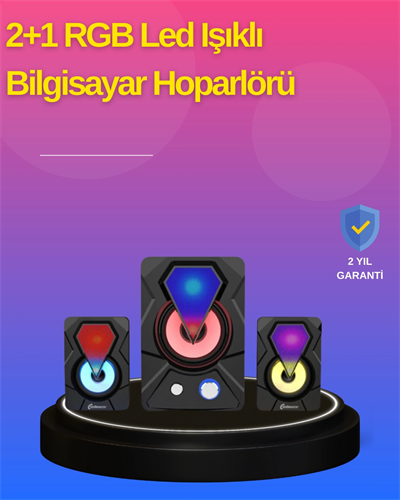 2.1 Kanal RGB LED Oyun Hoparlörü Subwoofer Destekli