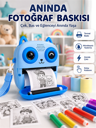 2.4 IPS Ekranlı Çocuk Fotoğraf Makinesi HD Çekim ve Anında Baskı Keyfi