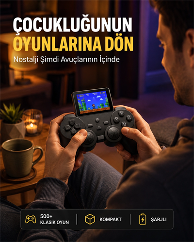 2.4 İnç HD Renkli Ekranlı 500-in-1 Taşınabilir Retro Oyun Konsolu, Kablolu TV Bağlantısı ve Uzun Pil Ömrü