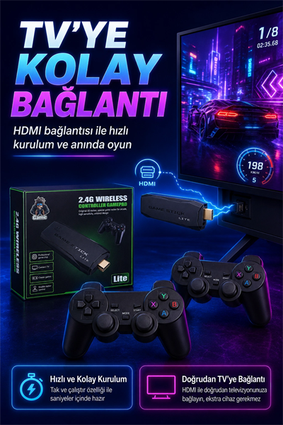 2.4G Kablosuz Gamepadli Mini Oyun Konsolu HDMI Destekli Retro Oyun Cihazı Seti