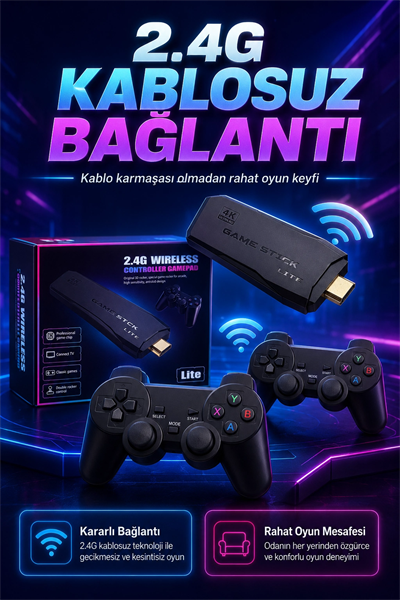 2.4G Kablosuz Gamepadli Mini Oyun Konsolu HDMI Destekli Retro Oyun Cihazı Seti