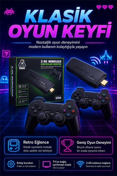 2.4G Kablosuz Gamepadli Mini Oyun Konsolu HDMI Destekli Retro Oyun Cihazı Seti