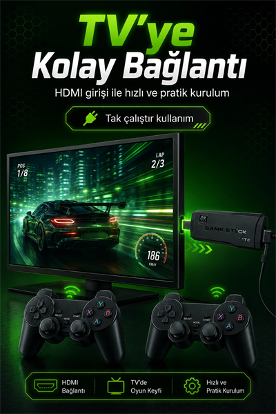 2.4G Kablosuz Oyun Konsolu HDMI TV Bağlantılı Çift Kollu Klasik Oyun Seti