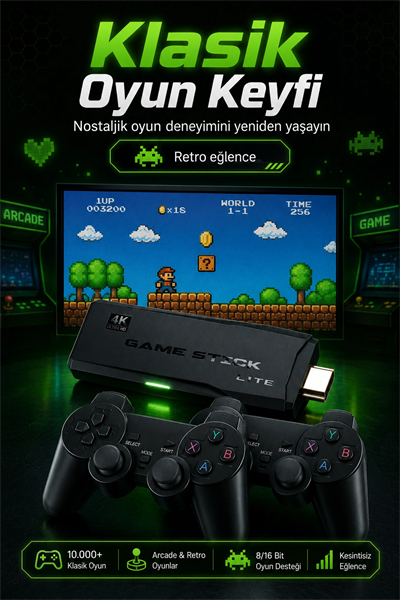 2.4G Kablosuz Oyun Konsolu HDMI TV Bağlantılı Çift Kollu Klasik Oyun Seti