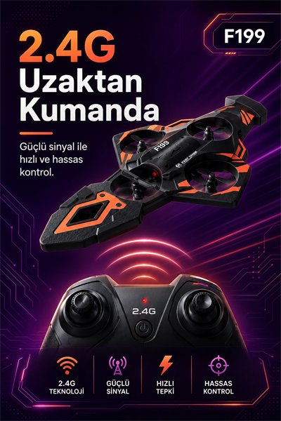 2.4G Uzaktan Kumandalı F199 Model Uçak Drone Hızlı Dönüşlü Çocuk Oyuncağı