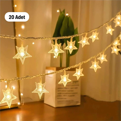 20 Adet Mini Yıldız Led 5 Metre Günışığı Rengi Dekoratif Led Bx40