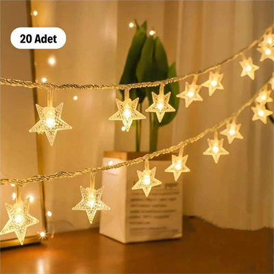 20 Adet Mini Yıldız Led 5 Metre Günışığı Rengi Dekoratif Led