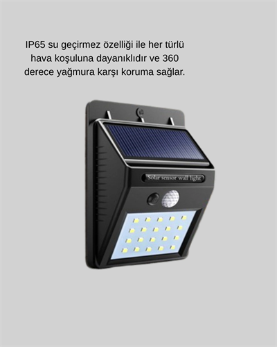 20 LED Güneş Paneli Aydınlatma – Fotoselli ve Hareket Algılamalı Dış Mekan Duvar Lambası