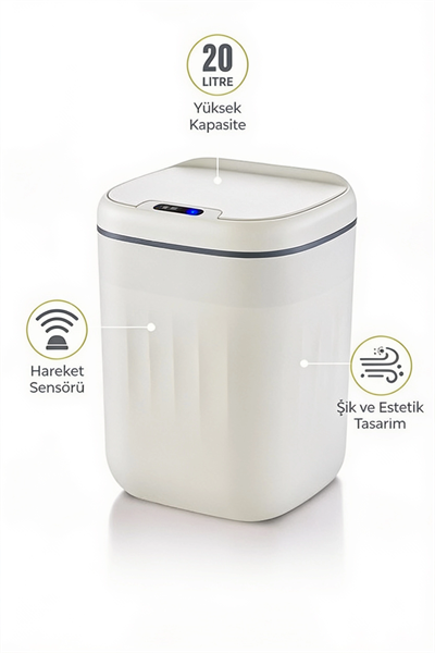 20 Litre Hareket Sensörlü Akıllı Çöp Kovası Beyaz