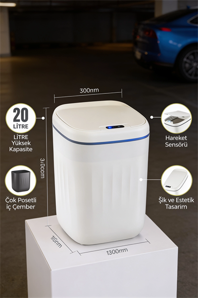 20 Litre Hareket Sensörlü Akıllı Çöp Kovası Beyaz
