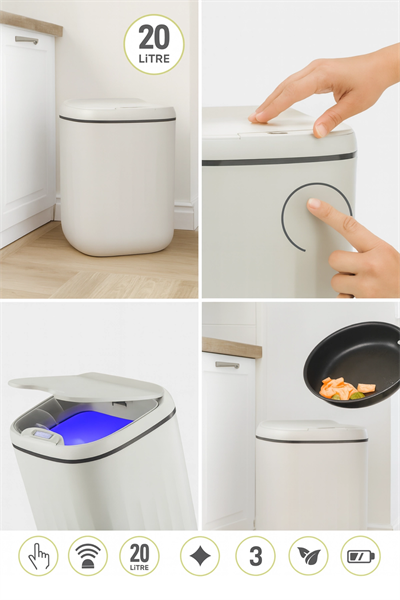 20 Litre Sensörlü Açıp Kapanan Akıllı Teknolojik Çöp Kovası 4 Pil Yanında
