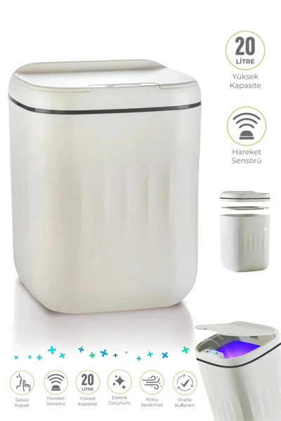20 Lt Sensörlü Çöp Kovası – Akıllı Antibakteriyel Pilli Otomatik Kapaklı 4 Kalem Pil Dahil