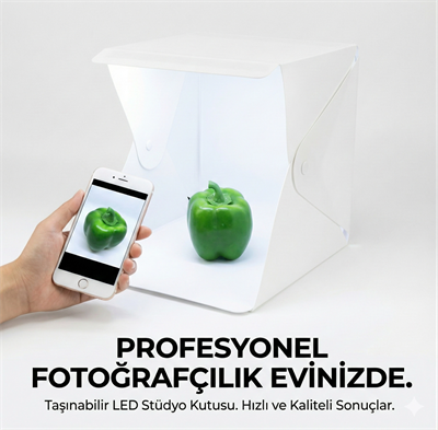 20 X 20 Cm Profesyonel Stüdyo Led Işıklı Çift Sıra Ürün Fotoğraf Çekim Çadırı