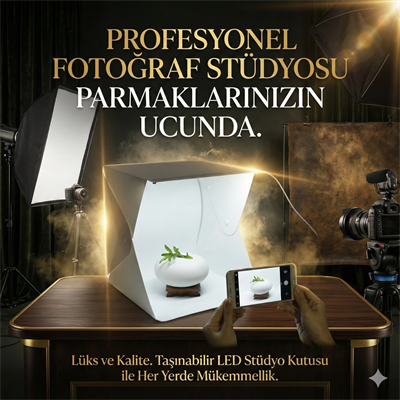 20 X 20 Cm Profesyonel Stüdyo Led Işıklı Çift Sıra Ürün Fotoğraf Çekim Çadırı
