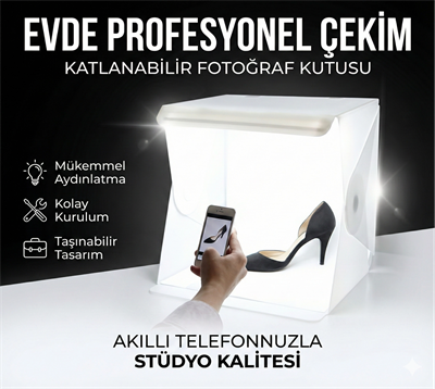 20 X 20 Cm Profesyonel Stüdyo Led Işıklı Çift Sıra Ürün Fotoğraf Çekim Çadırı