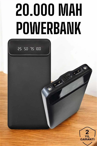 20.000 Mah Led Işıklı LCD Ekran USB Girişli Type-C Lightning Powerbank Yeni Nesil