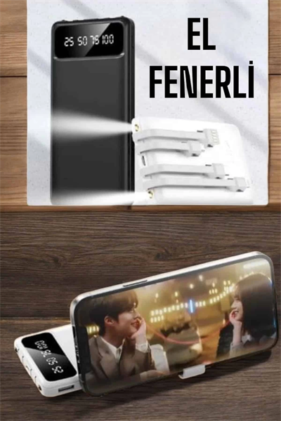 20.000 Mah Led Işıklı LCD Ekran USB Girişli Type-C Lightning Powerbank