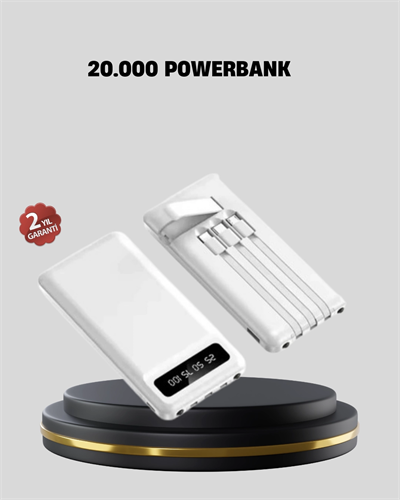 20.000 mAh 4 Çıkışlı LED Göstergeli Hızlı Şarj Powerbank