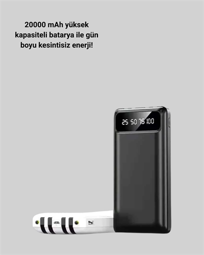 20.000mAh PD Powerbank LED Işık LCD Ekran Dahili Kablo Çoklu Giriş