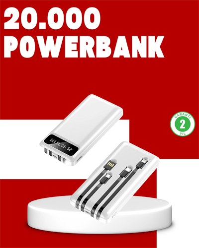 20.000mAh PD Powerbank LED Işık LCD Ekran Dahili Kablo Çoklu Giriş
