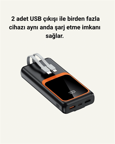 20000 mAh Powerbank | Çok Kablolu, Dijital Göstergeli, Yüksek Hızlı Şarj Cihazı