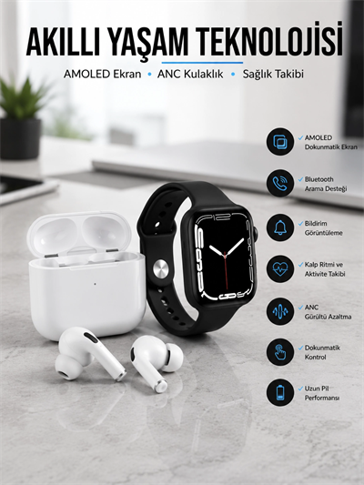2025 Model Akıllı Saat ve Yeni Nesil Pro Bluetooth Kulaklık TWS Yüksek Ses Kaliteli