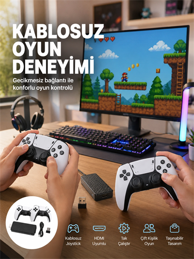 20600 Oyunlu Retro Oyun Konsolu Kablosuz Joystick Yeni Nesil