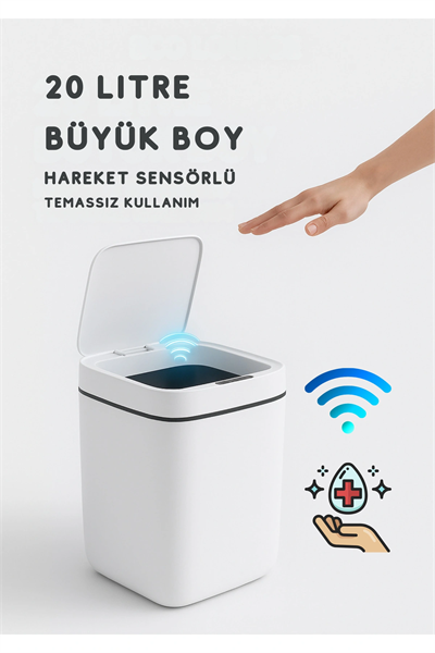 20L Akıllı Sensörlü Çöp Kovası UV Işık Koku Geçirmez Mutfak Banyo Ofis İçin