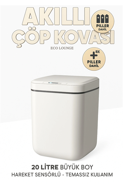 20L Akıllı Sensörlü Çöp Kovası UV Işık Koku Geçirmez Mutfak Banyo Ofis İçin