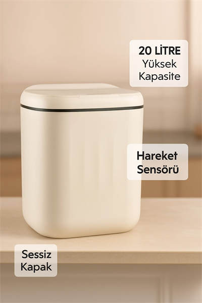 20L Sensörlü Akıllı Antibakteriyel Çöp Kovası Otomatik Kapaklı, Banyo Mutfak 4 Pil Yanında