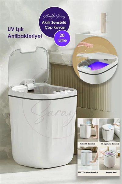 20L UV Işık Antibakteriyel Akıllı Koku Geçirmez Teknolojik Sensörlü Çöp Kovası Ofis Banyo Mutfak