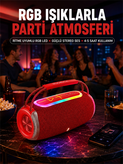 20W Güçlü Ses Çift Sürücülü RGB LED Işıklı Bluetooth 5.3 Hoparlör