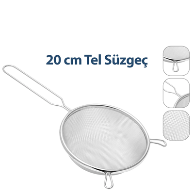 20cm Tel Süzgeç Metal Saplı Kulaklı Bx40