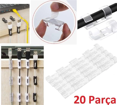 20li Yapışkanlı Kablo Sabitleyici Şeffaf Klips