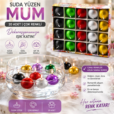 20pcs Suda Yüzen Mum Beyaz - Renkli Bx40
