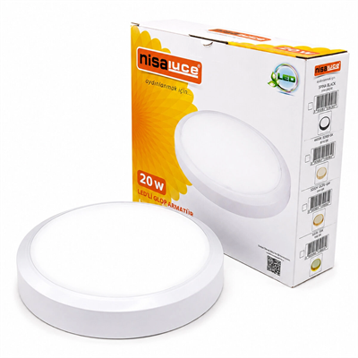 20w Beyaz Metal Kasa Sıva Üstü Yuvarlak Ledli Glop Armatür Ip20 6500k - 1800lm E1212/b Bx40