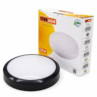 20w Siyah Metal Kasa Sıva Üstü Yuvarlak Ledli Glop Armatür Ip20 6500k - 1800lm E1212/s Bx40