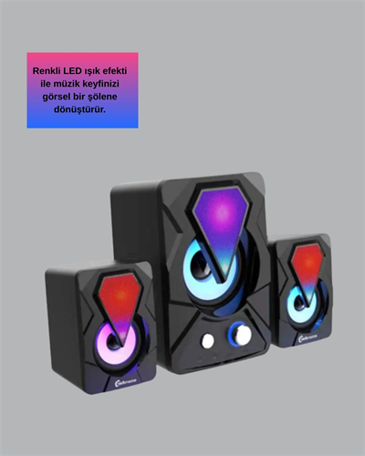 2+1 RGB LED Işıklı Güçlü Bas Sistemli Bilgisayar Hoparlörü