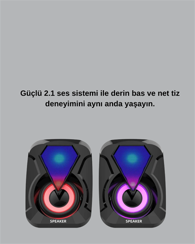 2+1 RGB LED Işıklı Güçlü Bas Sistemli Bilgisayar Hoparlörü