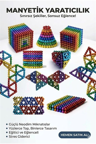 216 Parça 5mm Manyetik Top Seti | Sihirli Mıknatıslı Küp Yapı Oyuncak | Stres ve Rahatlama İçin Eğlenceli Manyetik Toplar